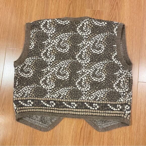 Vintage Made in France Mosaic Wool Vest Brown - Picture 5 of 13